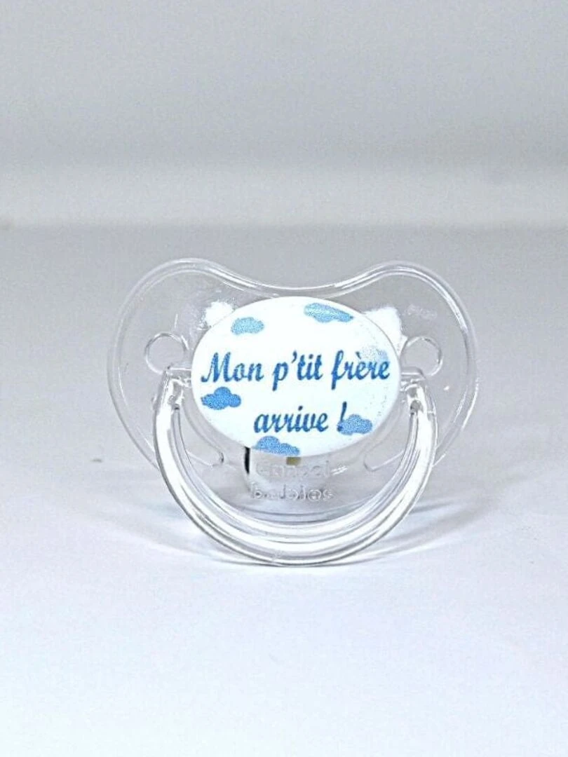 Sucette " Mon p'tit frère arrive ! " Bleu clair
