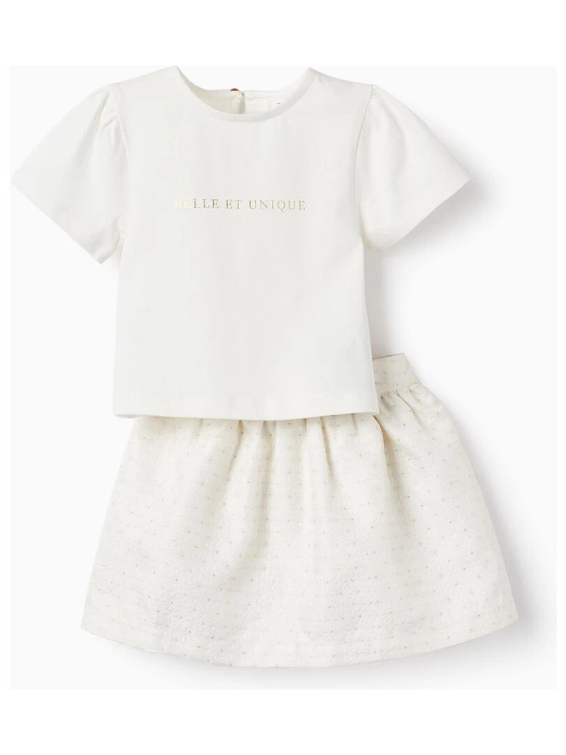 T shirt + Jupe pour Bébé Fille 'Belle et Unique' CÉRÉMONIE Blanc