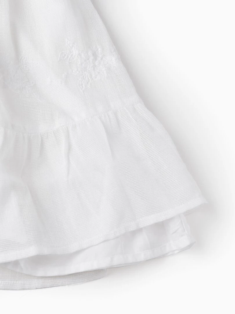 Robe En Coton En Maille Filet Avec Broderies Pour Fille manches courtes CEREMONY COLLECTION   Blanc