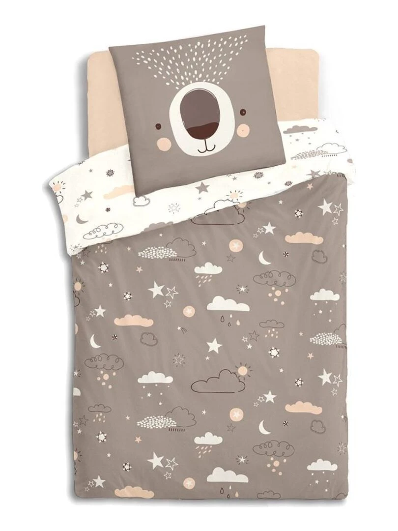 Housse de couette enfant 140x200 Ours + taie coton 57 fils   Blanc