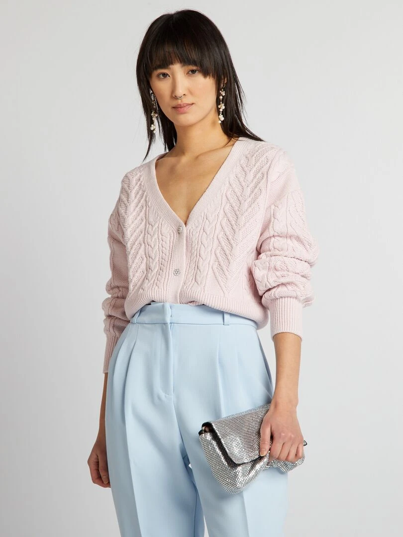 Gilet en maille fantaisie Rose