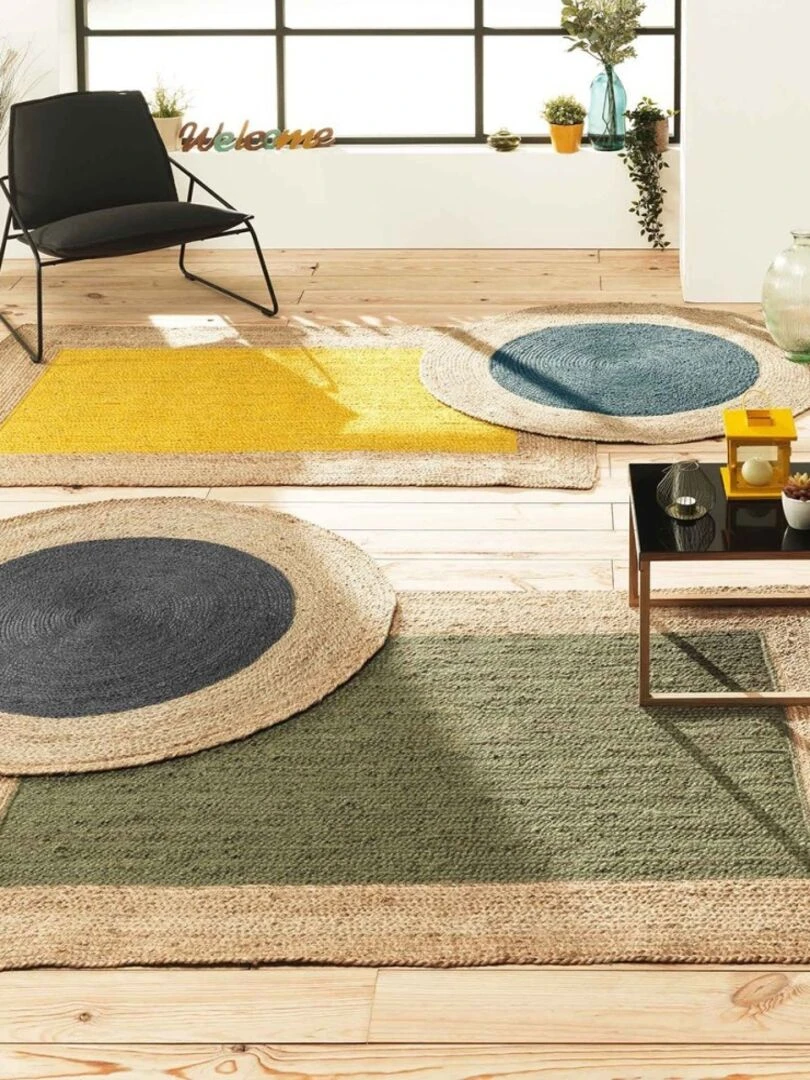 Tapis rond D120 jute bicolore Napoli kaki Vert