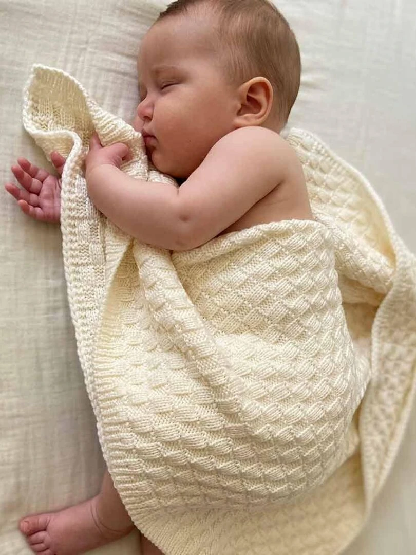 COUVERTURE POUR BEBE EN PURE LAINE Ecru