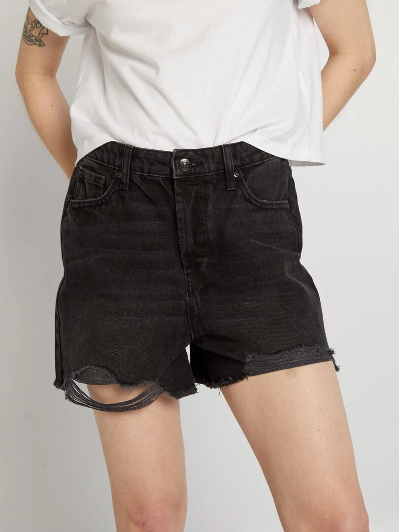 Short en jean destroy à taille haute Noir