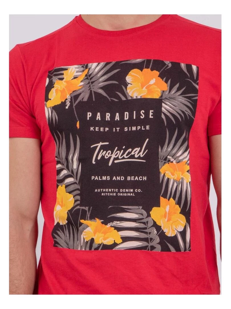 T shirt manches courtes col rond pur coton NOCTAVIO   Rouge