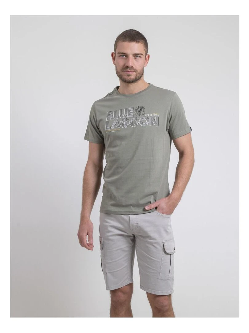 T shirt col rond pur coton NAPAMIEL Kaki
