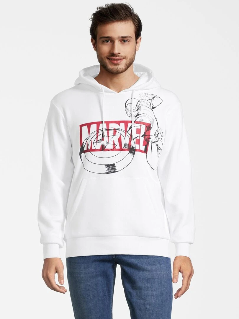 Sweat à capuche adulte Logo Marvel Captain America Polycoton Blanc XXL Blanc
