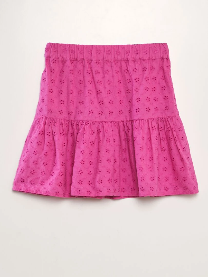 Jupe évasée en broderie anglaise   Fuschia
