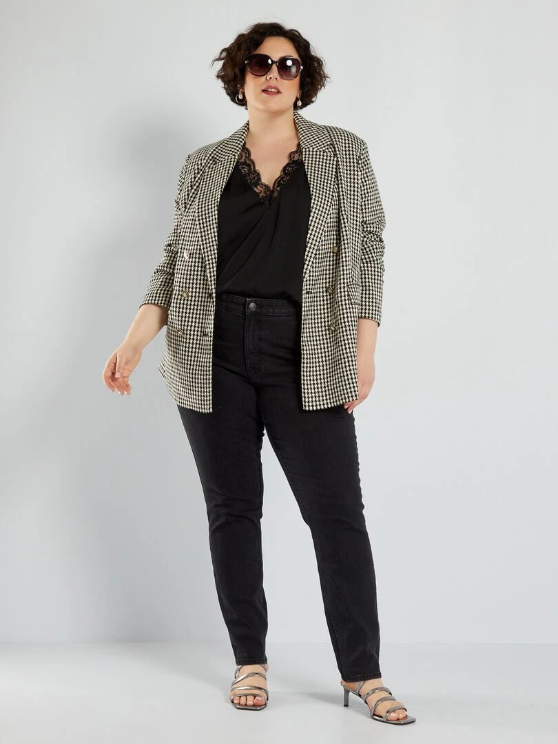 Blouse encolure V avec dentelle noir