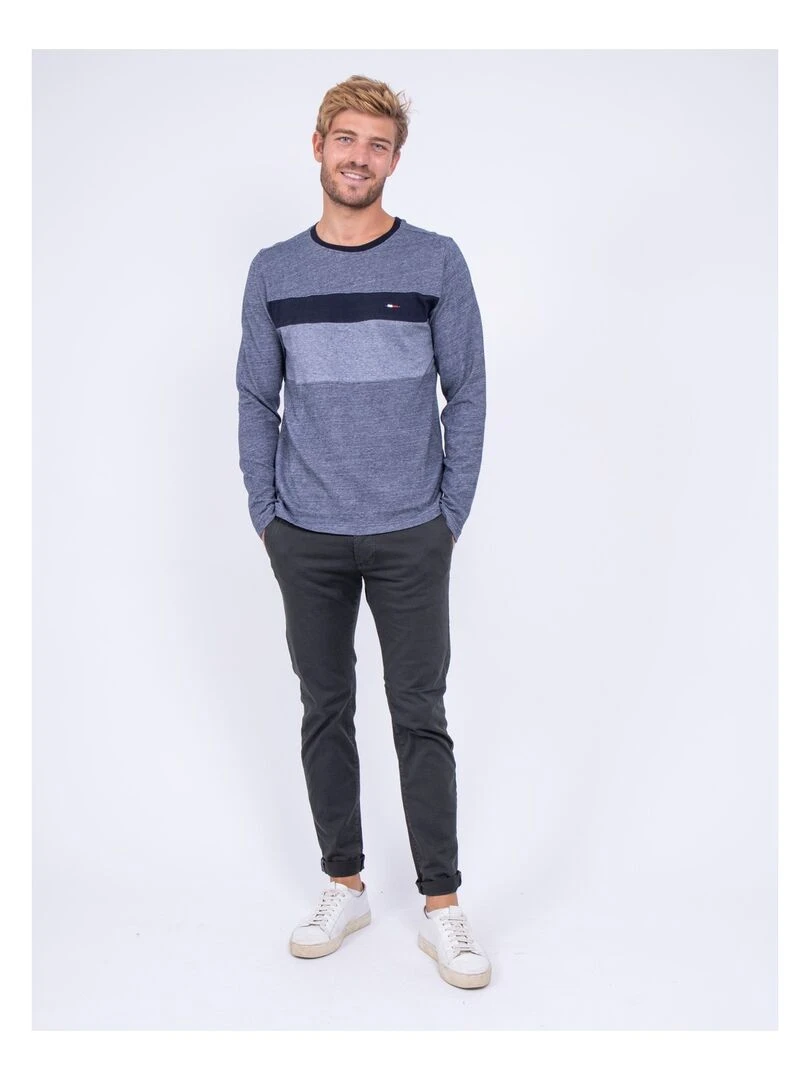 T shirt manches longues col rond pur coton JUPATA   Bleu marine