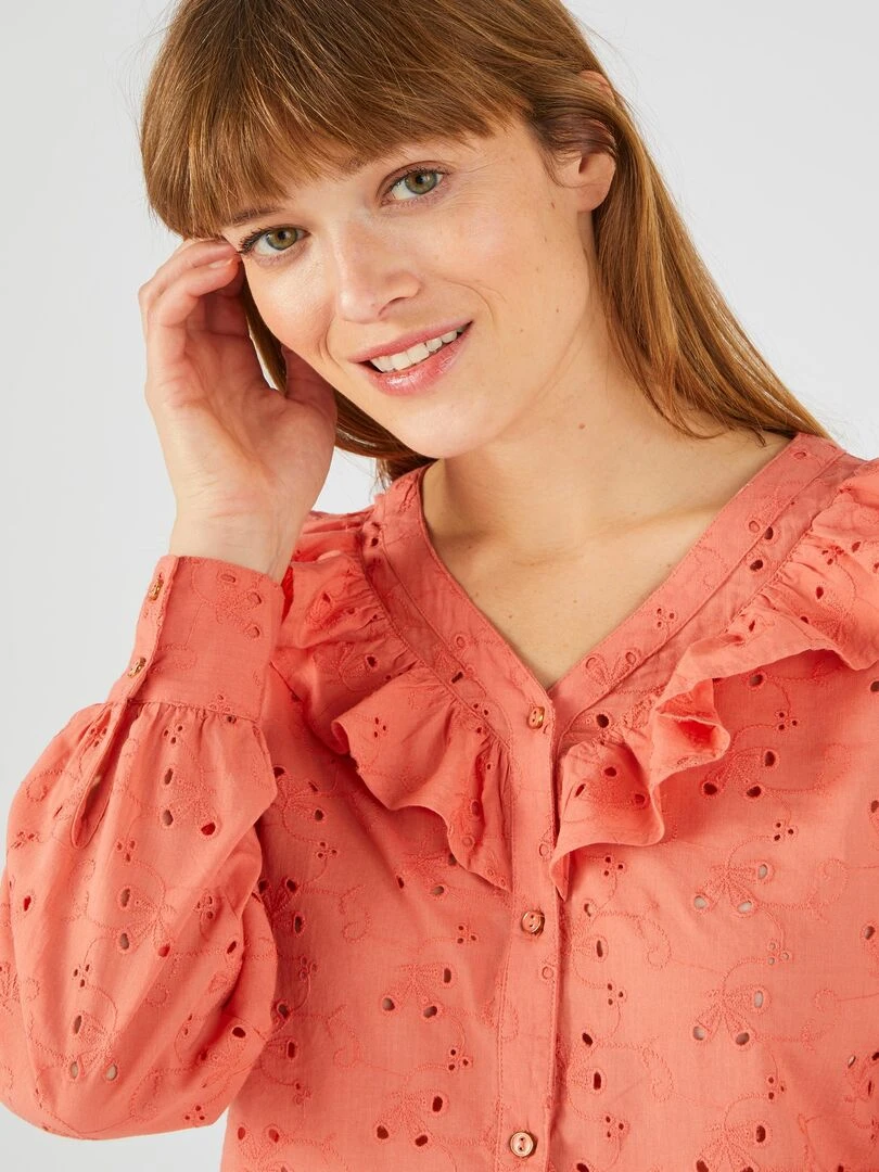 Chemisier à volants broderie anglaise Damart Orange