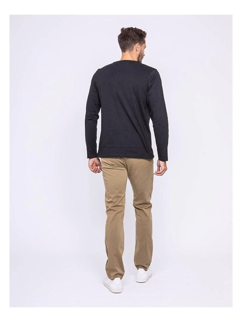 T shirt manches longues col rond pur coton JUVIGNY   Noir