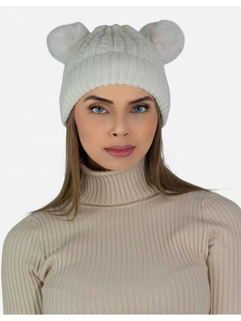 Bonnet avec doublure en polaire et pompon Kebello Blanc Blanc