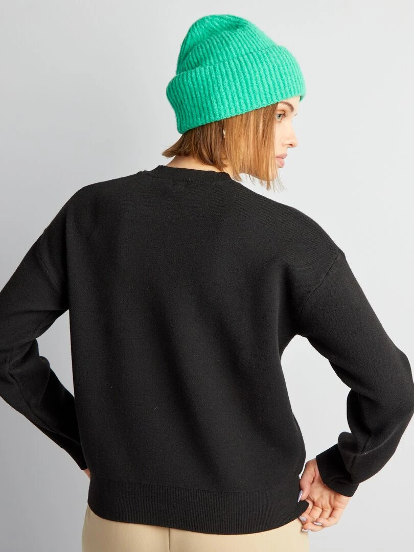 Pull à col rond avec inscription   Noir