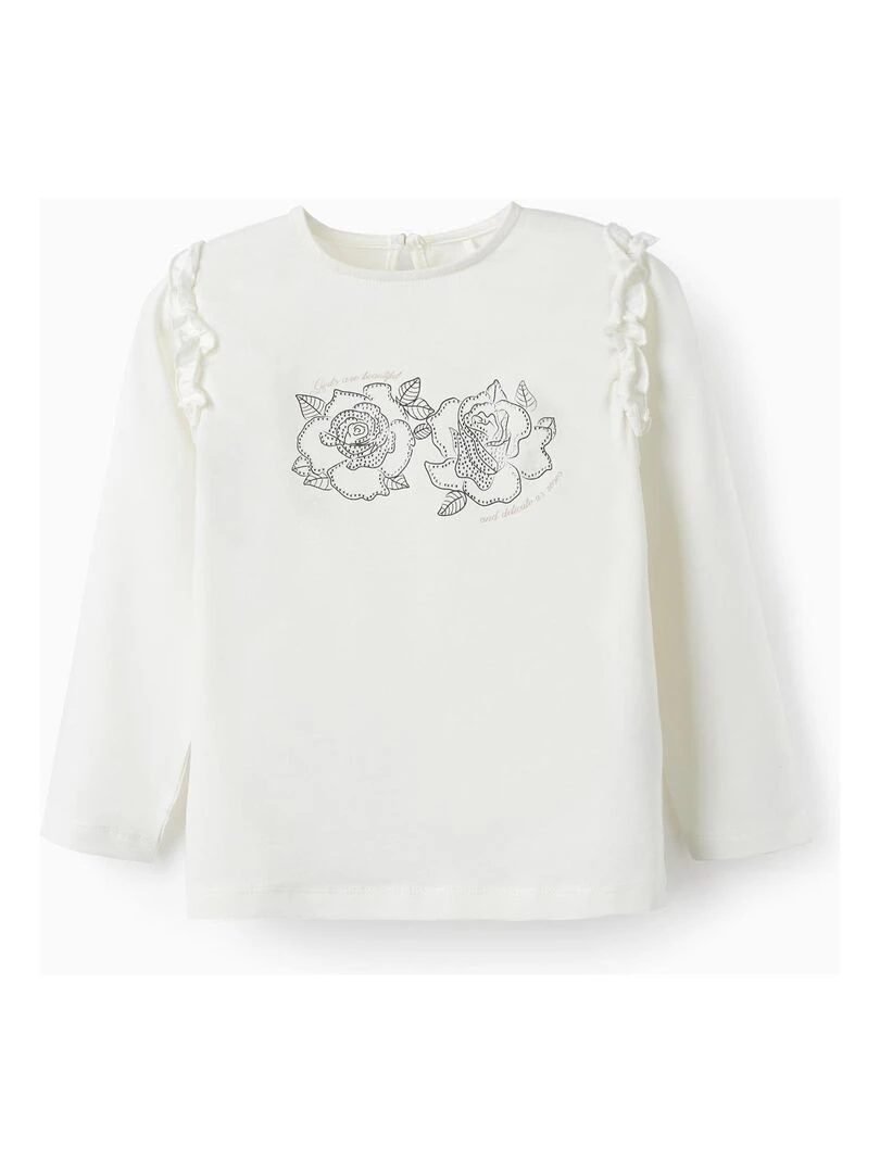 T shirt en coton pour fille 'Les filles sont belles' manches longues GIRLS N' ROSES Beige clair