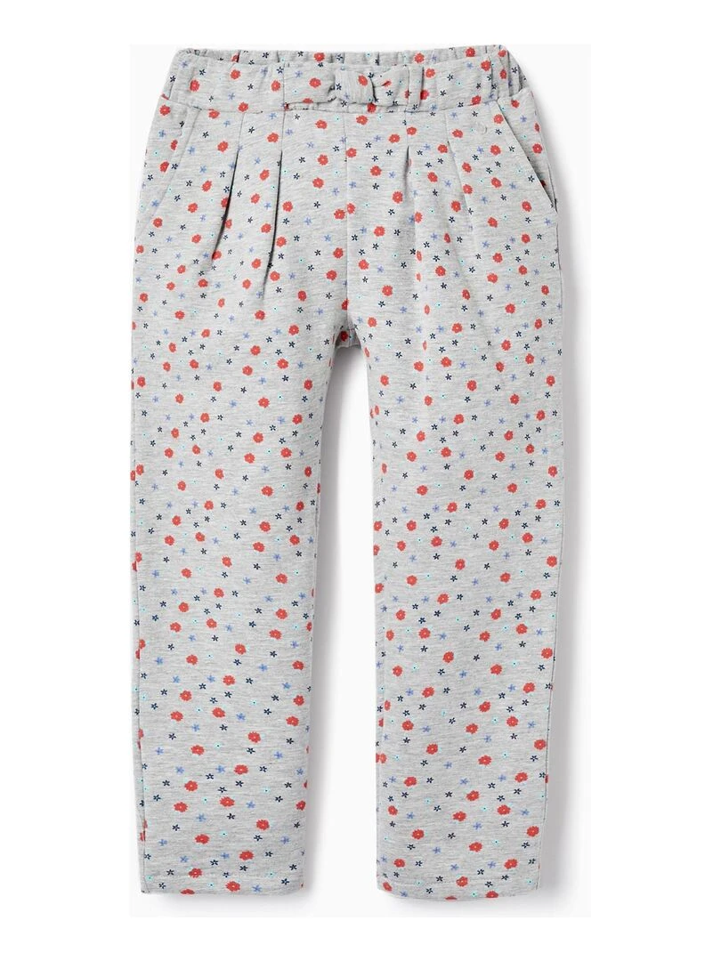 Pantalon en coton à motif floral pour fille SPRING BEGINS Gris clair