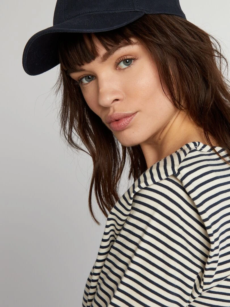 Tee shirt rayé avec épaulettes Noir