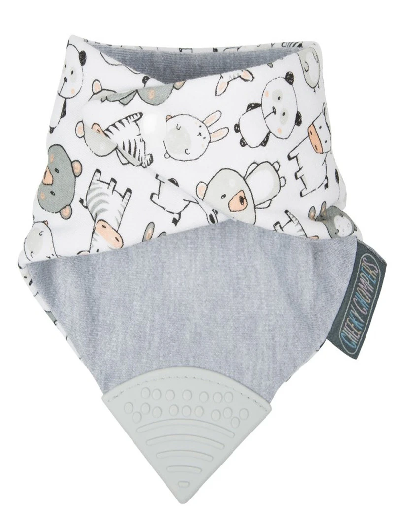 Bavoir bandana avec embout de dentition  Animaux   Blanc