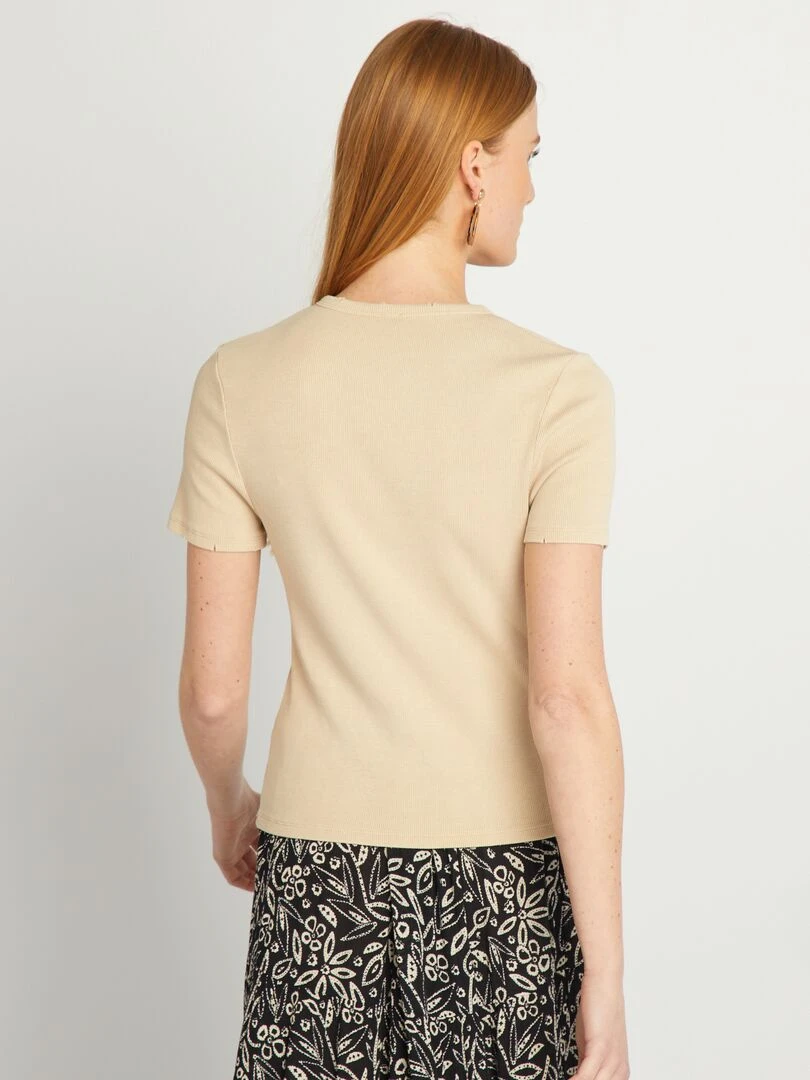 T shirt côtelé   Beige