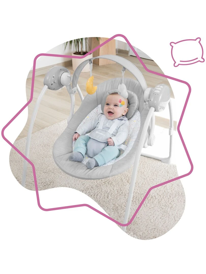 Badabulle Balancelle Electrique Bébé Candy Arche de jeux inclus Berceuses Garantie à vie Gris