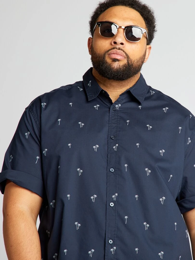 Chemise manches courtes à motif   Bleu