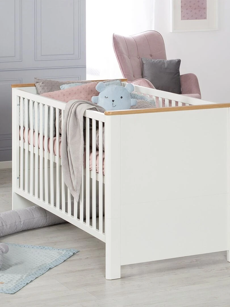 ROBA Lit bébé évolutif "Ava"   70x140   Hauteur Réglable   0 à 7 Ans   Blanc/Décor Chêne Artisanal   Blanc