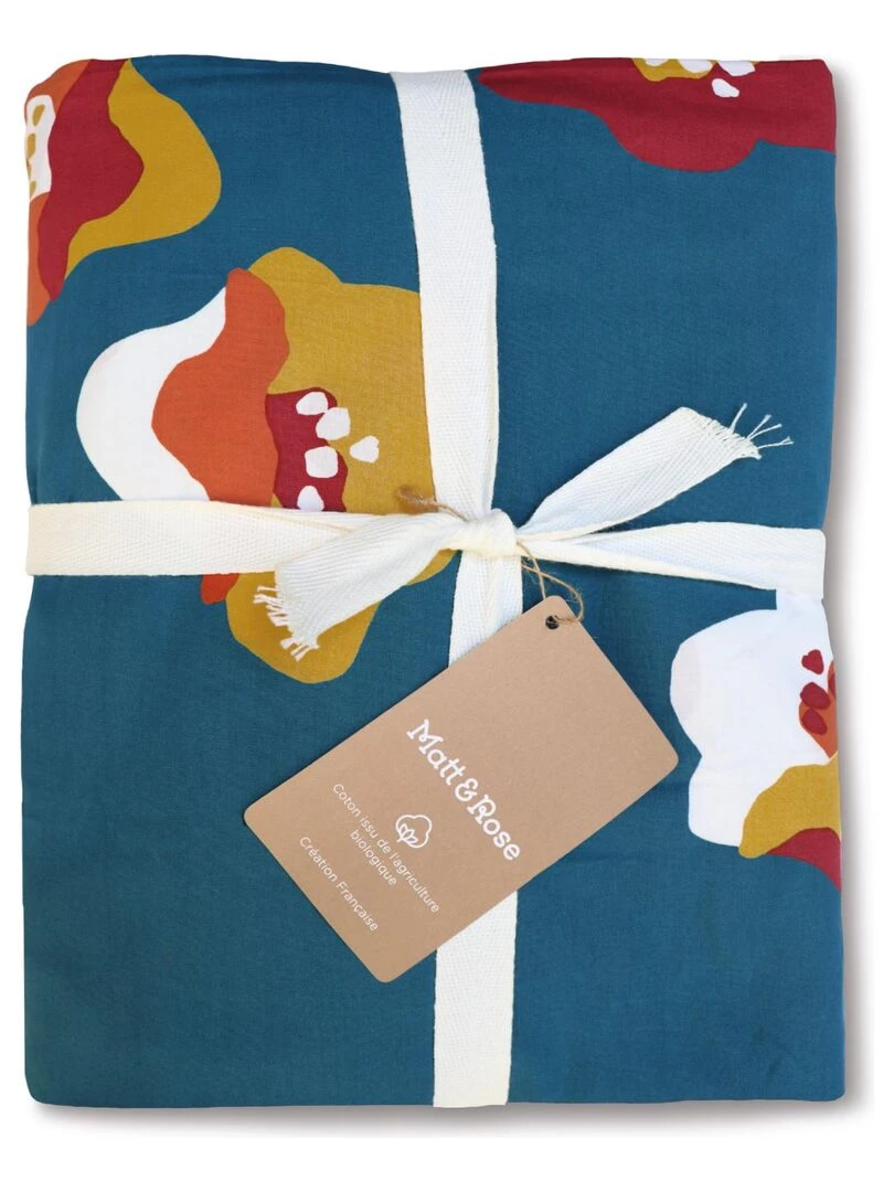 Set de 2 taies d’oreiller imprimées en percale de coton BIO  NARCISSE   Bleu azur