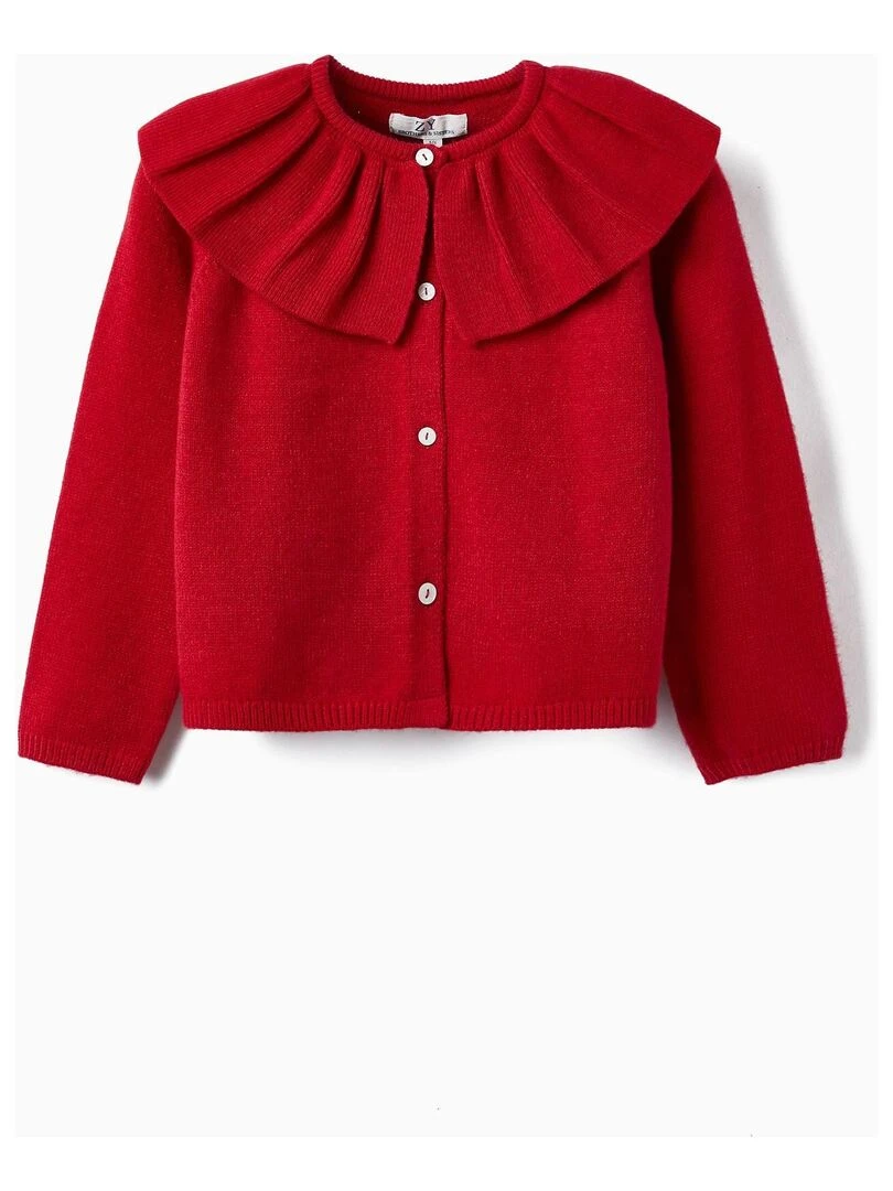 Gilet en Maille avec Volant pour Fille NOËL Rouge foncé