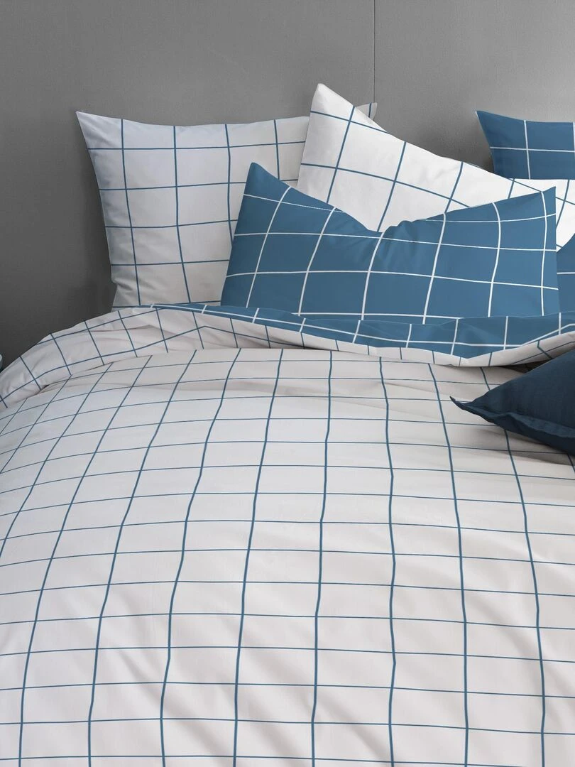 Parure de lit imprimée 100% coton  CHECKS   Bleu outremer
