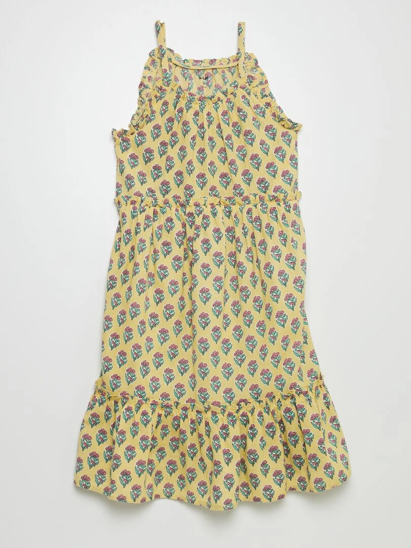 Robe corolle à motif avec base volantées Jaune