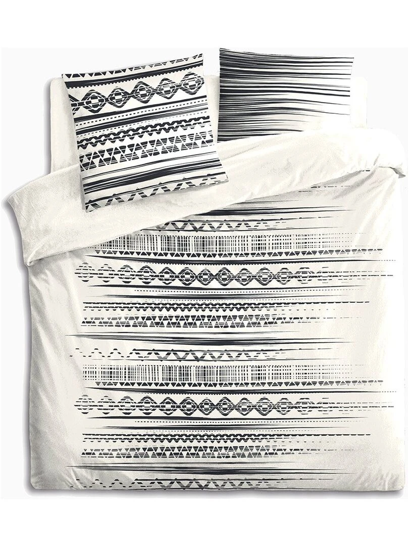 Housse de couette 240x260 Ethnik NB + 2 taies 100% coton 57 fils Blanc