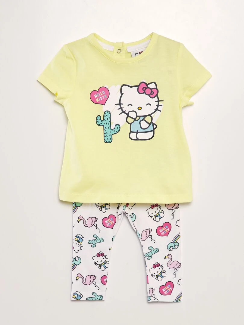 Ensemble legging + T shirt 'Hello Kitty' 2 pièces Jaune