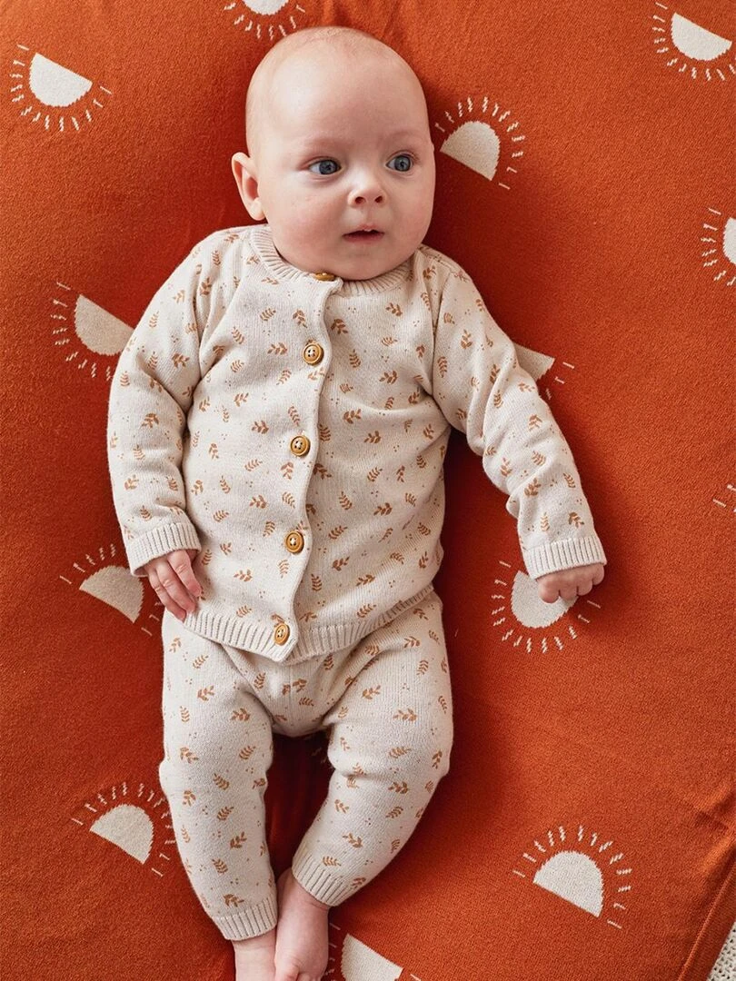 Legging imprimé végétal en tricot bio fin  beige/caramel   Noukie's   Beige