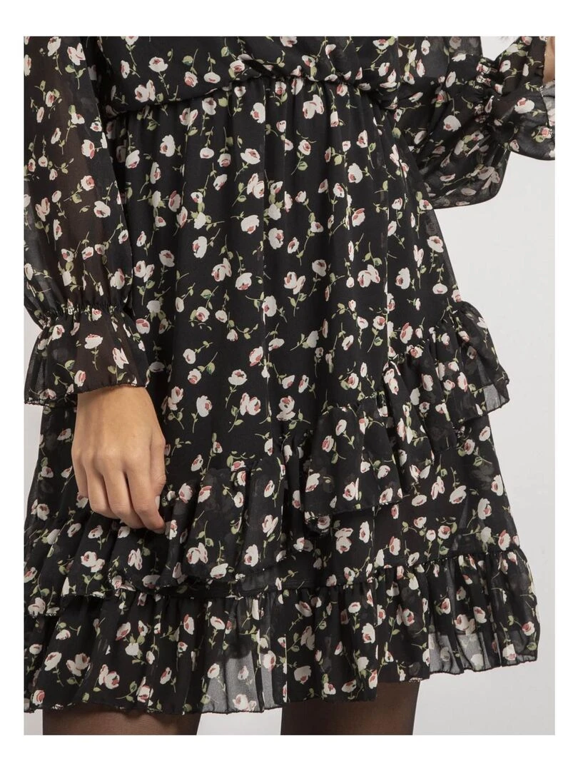 Robe courte motifs ICHANA FLEURI Noir