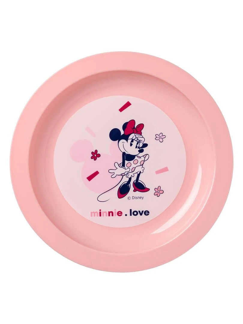 Assiette plate bébé Minnie Confettis Blanc Rose