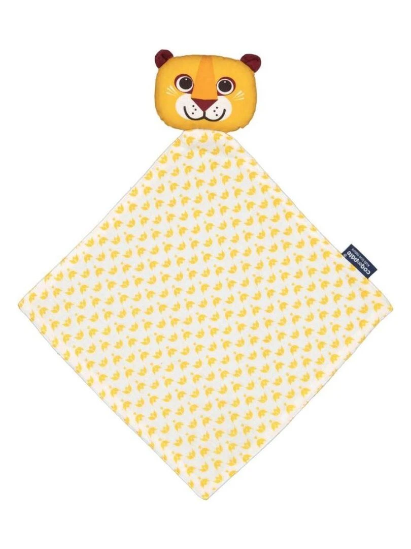 Doudou Lion en Coton Bio Blanc Jaune