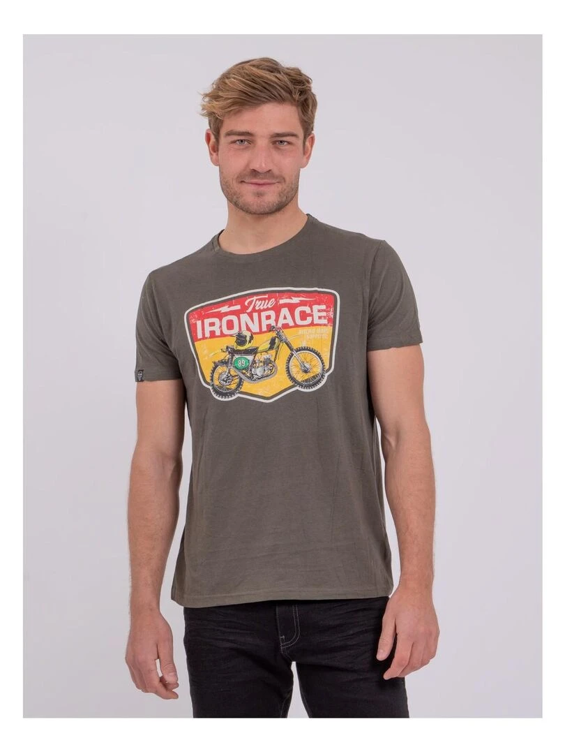 T shirt col rond pur coton NABOJAN Kaki