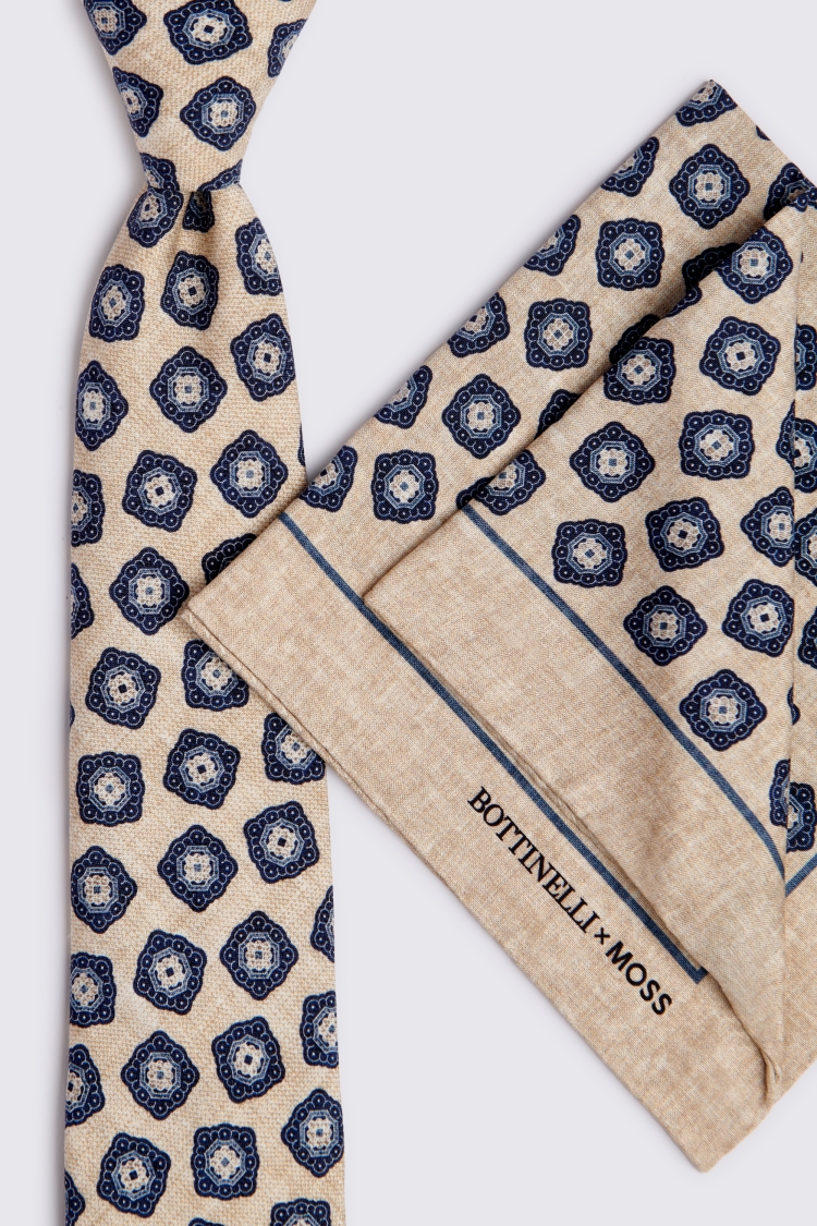 Bottinelli Neutral & Navy Silk Medallion Tie   Buy Online at Moss