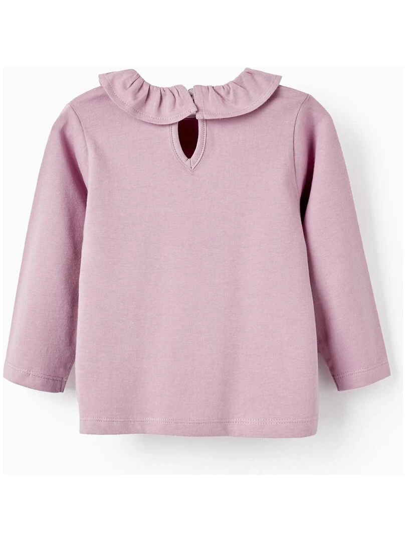 T Shirt À Manches Longues Avec Col À Volants Pour Bébé Fille manches longues Rose foncé