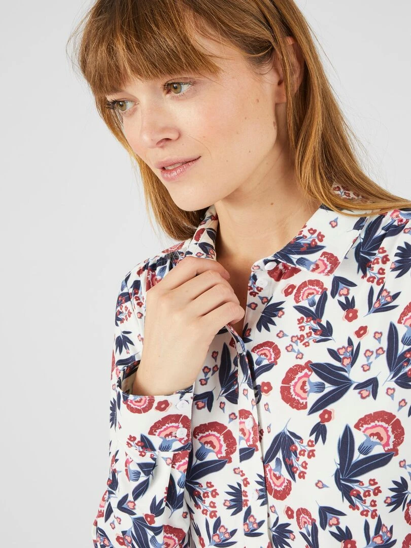 Chemisier maille chaude fleuri ou géométrique   Damart   Blanc