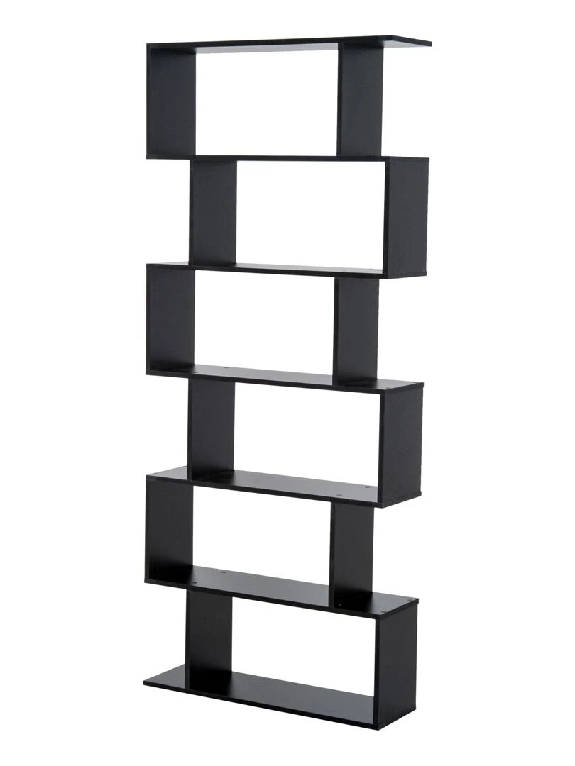 Bibliothèque étagère zig zag design contemporain 80L x 23l x 192H cm 6 niveaux noir Noir