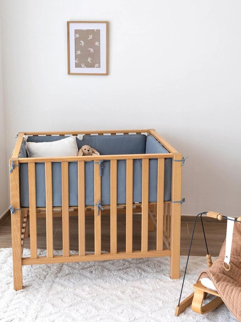 Bemini Tapis de parc et jeu Pady waffle Bio et jersey Bio   Bleu gris