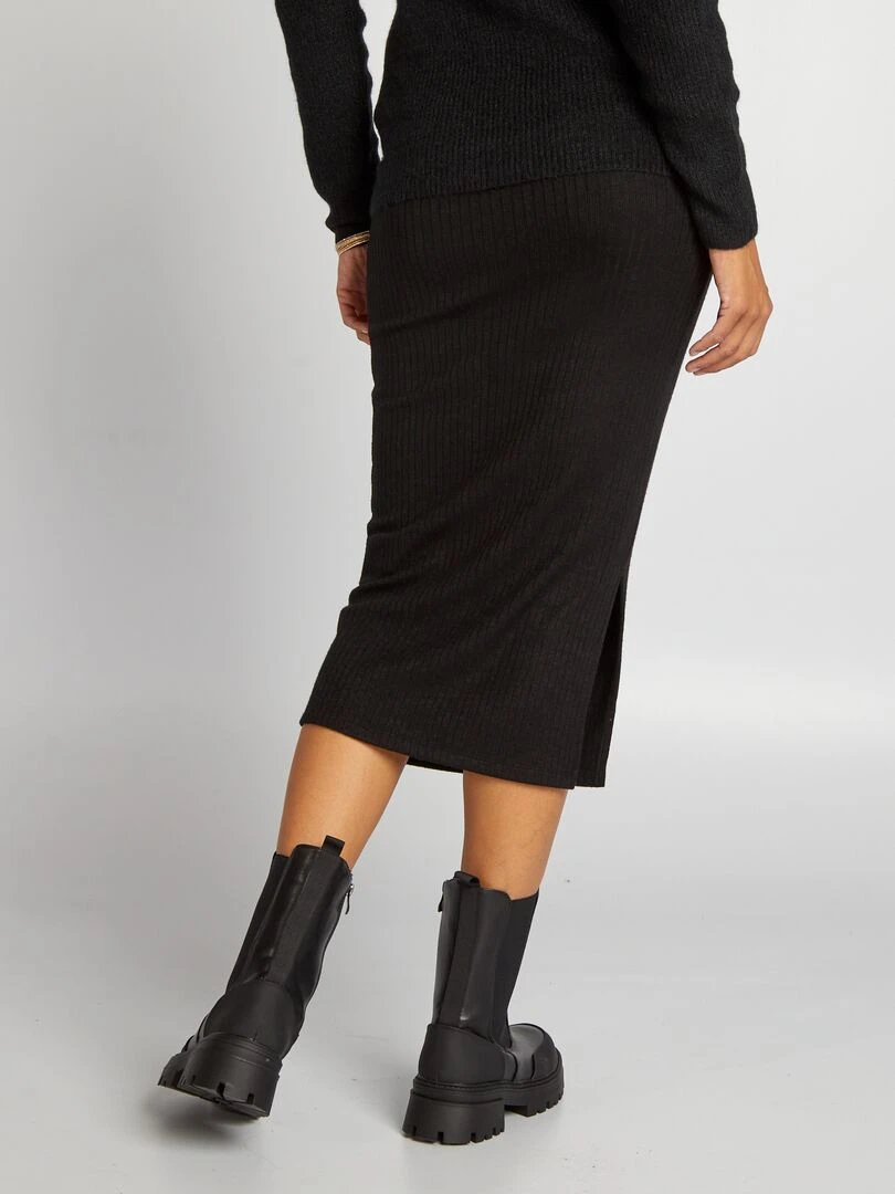 Jupe grossesse en maille rib   noir