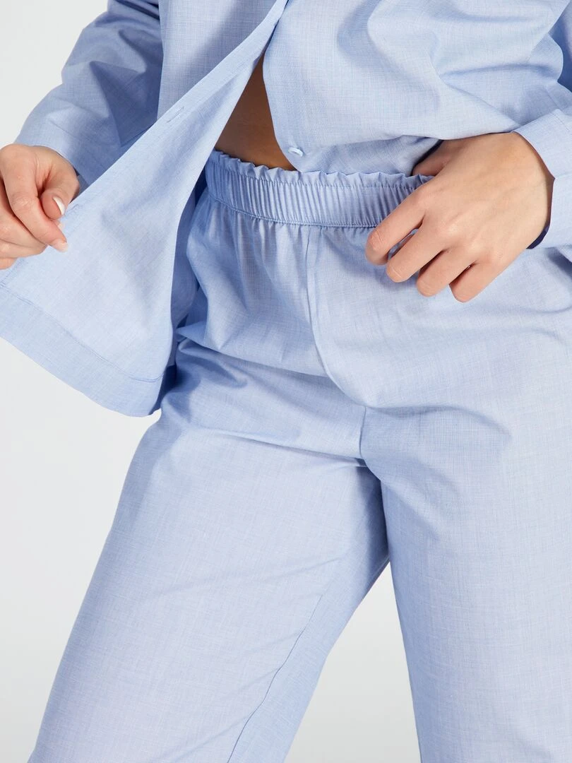 Ensemble pyjama long chemisier + pantalon   2 pièces   Bleu