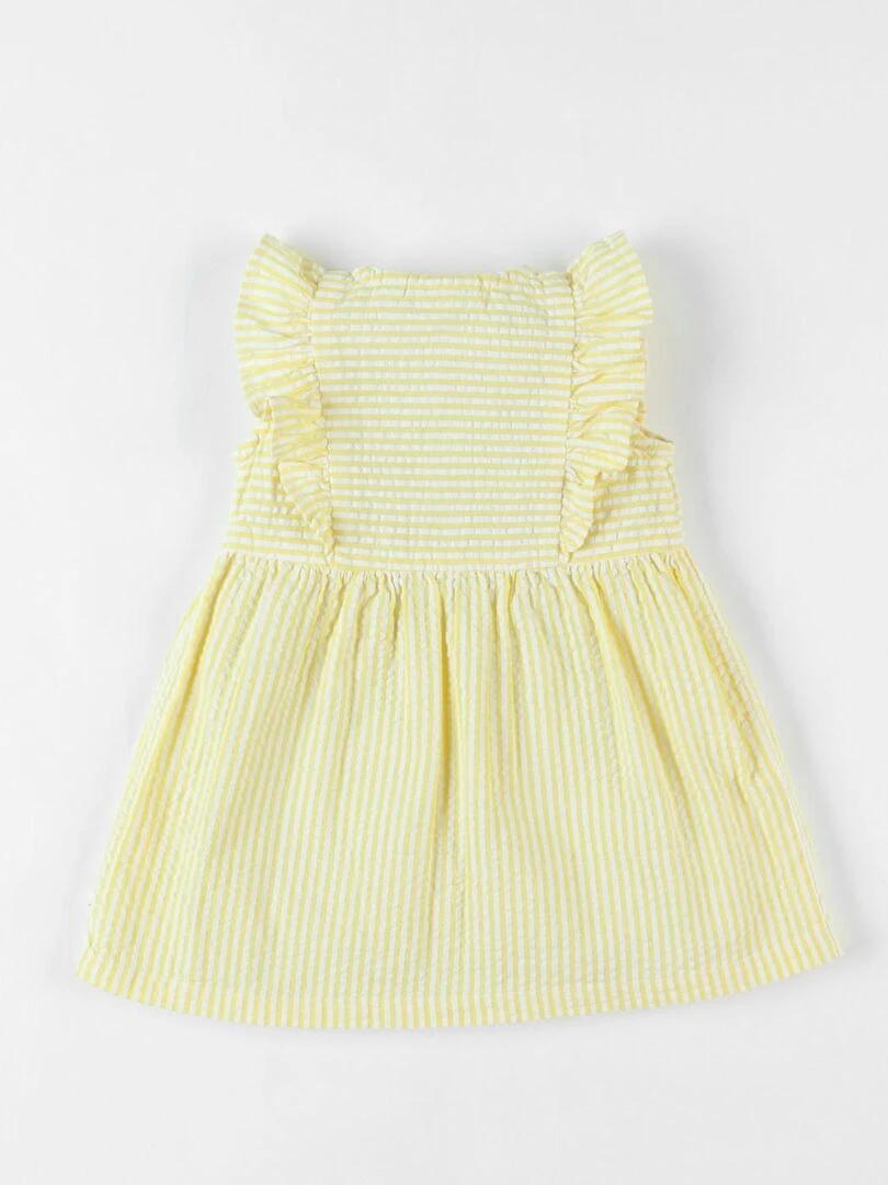 Robe en crête de coton rayée jaune/écru Noukie's Jaune