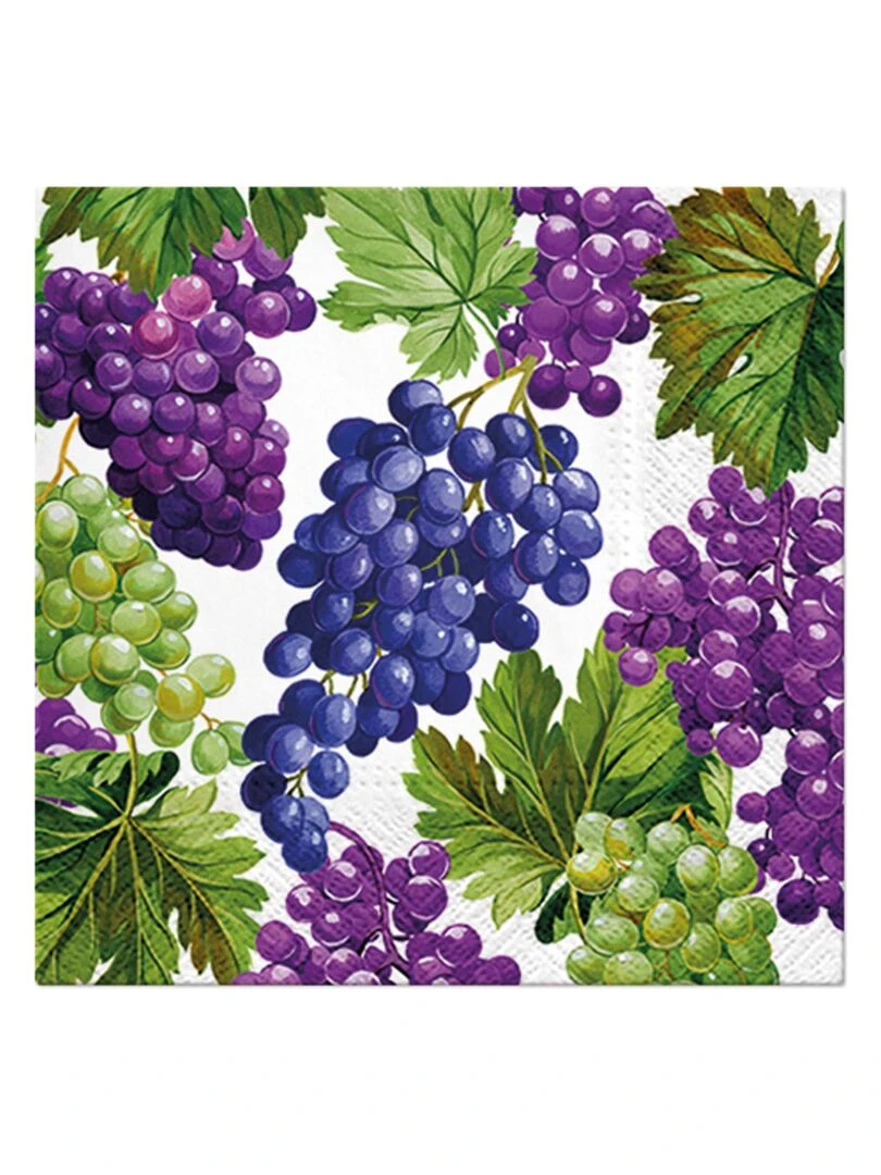 Lot de 20 serviettes en papier 33 x 33 cm Grappe de raisins Vert