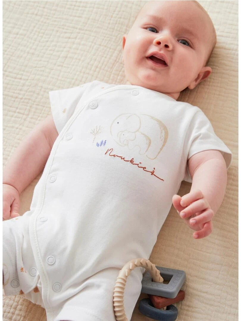 Combishort naissance éléphant en jersey    Noukie's   Blanc