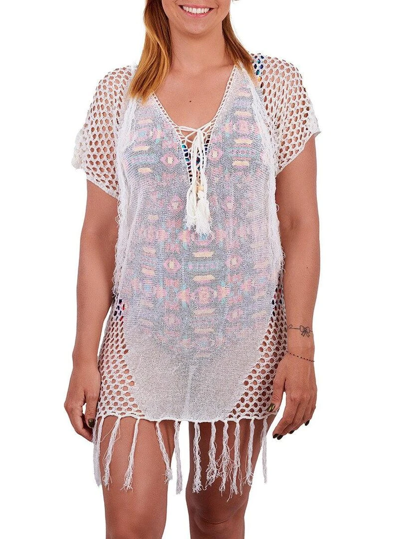 Tunique de plage à franges Sandy Beige clair