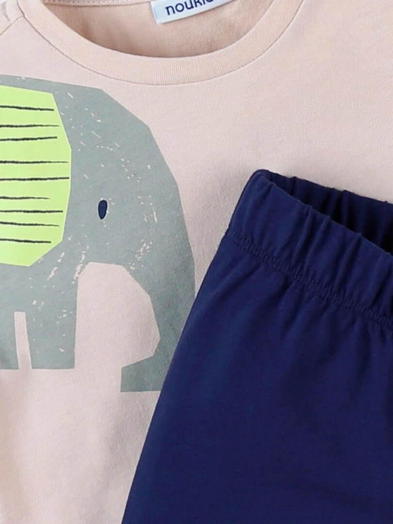 Pyjama 2 pièces éléphants en jersey  sable/indigo   Noukie's   Beige