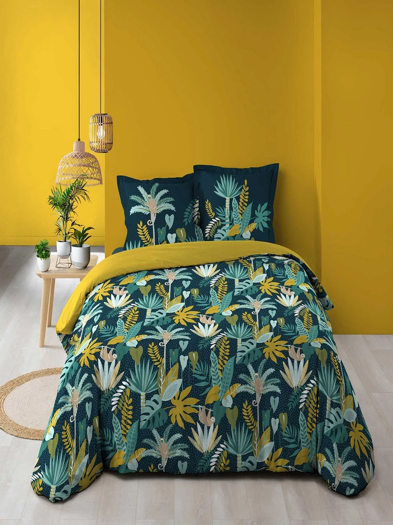 Housse de couette 260x240 + 2 taies Guinea vert coton 57 fils Vert
